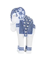 Fc Design "2-pc Set" 9"H Standing Long Legged Elephant with Decorative Gem Statue Slim Elephant in Blue and White Figurine Statue Ornament Home Room O