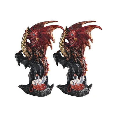 Fc Design "2-pc Set" 6"H Medieval Red Volcano Dragon Guarding Faux Crystal Gemstone Figurine Statue Ornament Home Room Office Decor and Perfect Ideas