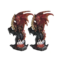 Fc Design "2-pc Set" 6"H Medieval Red Volcano Dragon Guarding Faux Crystal Gemstone Figurine Statue Ornament Home Room Office Decor and Perfect Ideas