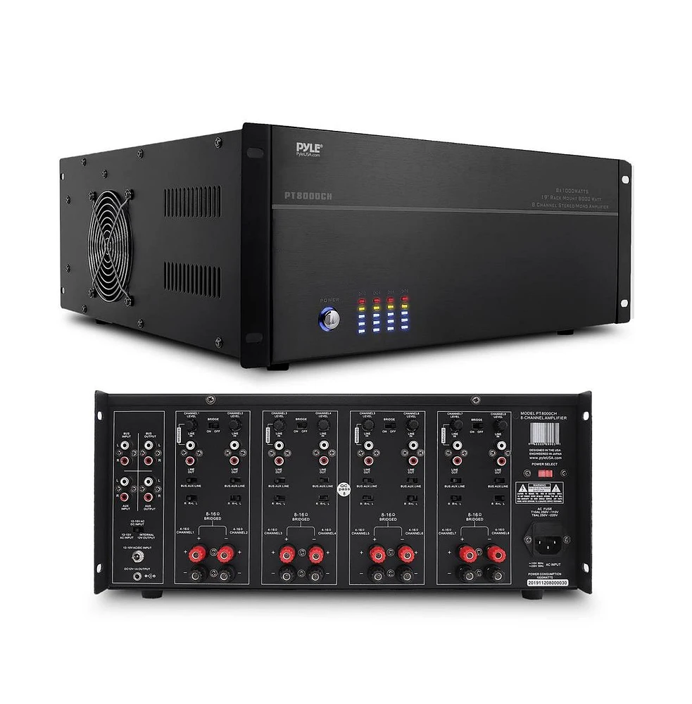 Pyle 8-Channel Home Theater Amplifier, Multi-Zone Audio Control