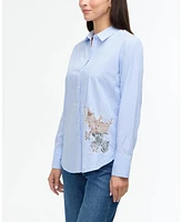 Ellen Tracy Women's Poplin Shirt with Lace Cutout