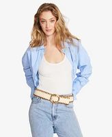 Steve Madden Women's Round-Buckle Raffia Stretch Belt