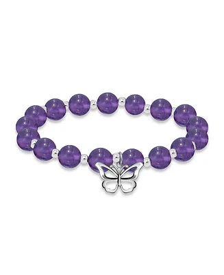 Macy's Silver-Plated Beaded Butterfly Charm Stretch Bracelet