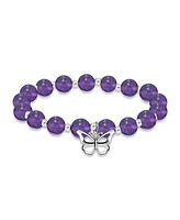 Macy's Silver Plated Beaded Butterfly Charm Stretch Bracelet