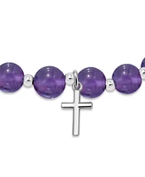 Macy's Silver Plated Beaded Cross Charm Stretch Bracelet