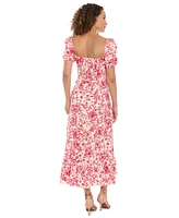 London Times Petite Floral-Print Puff-Sleeve Maxi Dress