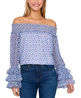 CeCe Women's Printed Ruffled Off-The-Shoulder Blouse