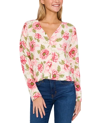 CeCe Women's Peony Floral Pearl-Button Cardigan