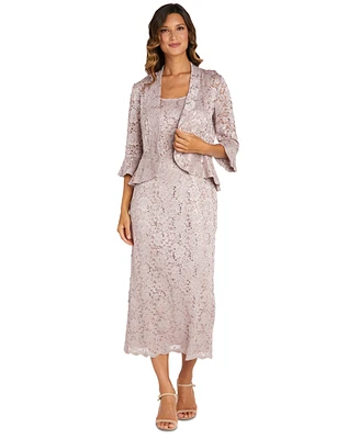 R & M Richards Sequined Lace Midi Dress and Jacket