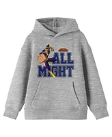 My Hero Academia Boys All Might Collegiate Text Long Sleeve Athletic Heather Youth Hooded Sweatshirt-xl