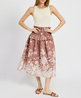 En Saison Women's Monet Printed Pull-On Midi Skirt