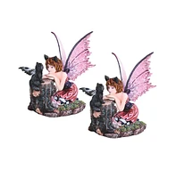 Fc Design "2-pc Set" 6"H Fairy with Black Cat Figurine Statue Ornament Home Room Office Decor and Perfect Ideas for Housewarming