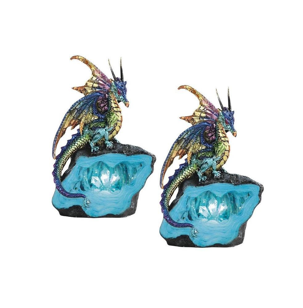 Fc Design "2-pc Set" 6.25"H Purple/Green Dragon Guarding Faux Crystal Cave Statue with Led Light Figurine Statue Ornament Home Room Office Decor and P