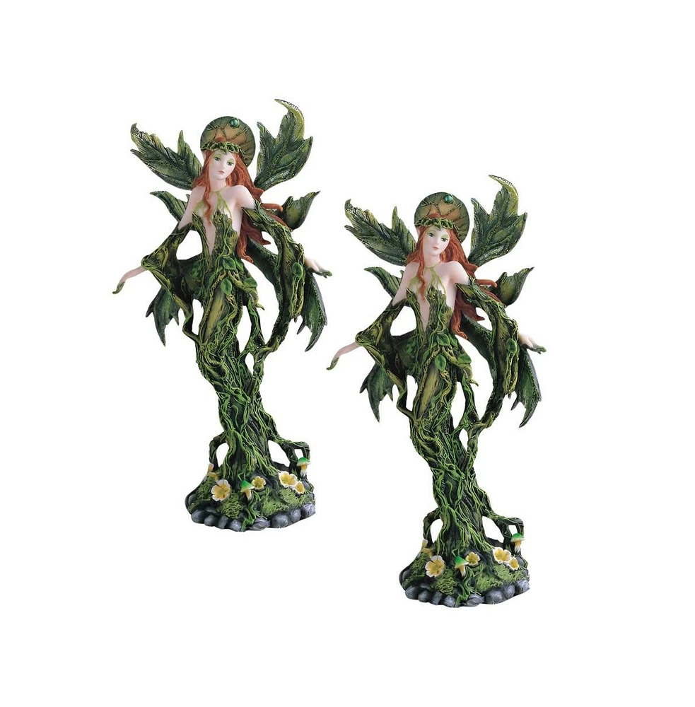 Fc Design "2-pc Set" 12"H Tree Fairy with Green Wings Figurine Statue Ornament Home Room Office Decor and Perfect Ideas for Housewarming, Holidays and