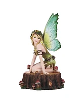 Fc Design "2-pc Set" 10"H Green Earth Fairy Sitting on Tree Trunk with Mushroom Figurine Statue Ornament Home Room Office Decor and Perfect Ideas for