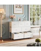Wlive Dresser Tv Stand Entertainment Center with Fabric Drawers Media Console Table Metal Frame and Wood Top for up to 45 inch Chest of Drawer