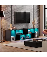 Wlive Tv Stand Modern Deformable Television with Led Strips Entertainment Center Open Shelves Media Console for 65/70 Inch Split S