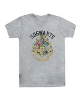 Harry Potter Mens Hogwarts Crest Short Sleeve Adult V Neck Premium Cotton Tee / T-Shirt