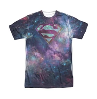 Superman Men's Spaced Out Logo Short Sleeve Adult Poly Crew Tee / T-Shirt