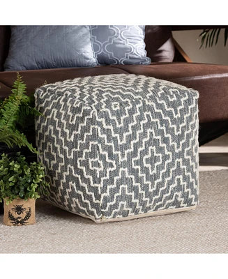 Baxton Studio Benjamin Modern and Contemporary Bohemian Grey and Ivory Handwoven Cotton Blend Pouf Ottoman