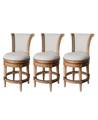 Maven Lane Pullman Counter Stool, Weathered Oak Finish & Sand Color, Set of 3