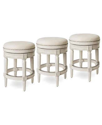 Maven Lane Pullman Backless Counter Stool in White Oak Finish w/ Natural Color Fabric Upholstery, Set of 3