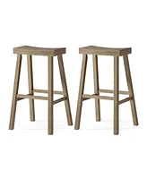 Maven Lane Vincent Wooden Rustic Kitchen Bar Stool, Antiqued Grey, Set of 2