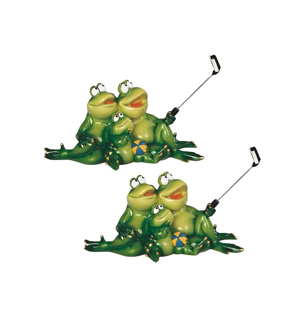 Fc Design "2-pc Set" 9.25"W Lovely Frog Family Taking Picture with Selfie Stick Statue Funny Animal Figurine Statue Ornament Home Room Office Decor an