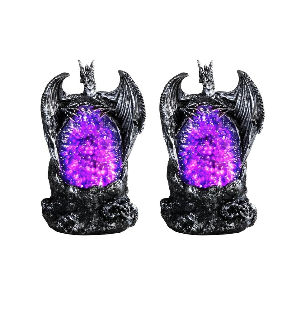 Fc Design "2-pc Set" 5"H Silver Dragon with Led Purple Faux Crystal Stone Figurine Statue Ornament Home Room Office Decor and Perfect Ideas for Housew