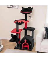 Gymax 6-Tier Gothic Cat Tree 53'' Tall Cat Tower w/ Cat Bed Arch-Shaped Condo Pompom