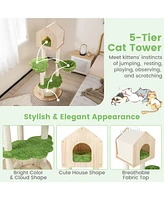 Gymax Wooden Cat Tree 55'' Tall Cat Climbing Stand w/ Sisal Scratching Posts