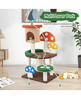 Gymax 41'' Mushroom Cat Tree Tower Indoor Kitten Activity Center w/ Natural Sisal Posts