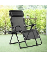 Gymax Folding Zero Gravity Lounge Chair Recliner w/ Cup Holder Tray Pillow Red