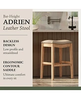 Maven Lane Adrien Saddle Barstool in Weathered Oak Finish w/ Avanti Bone Leather