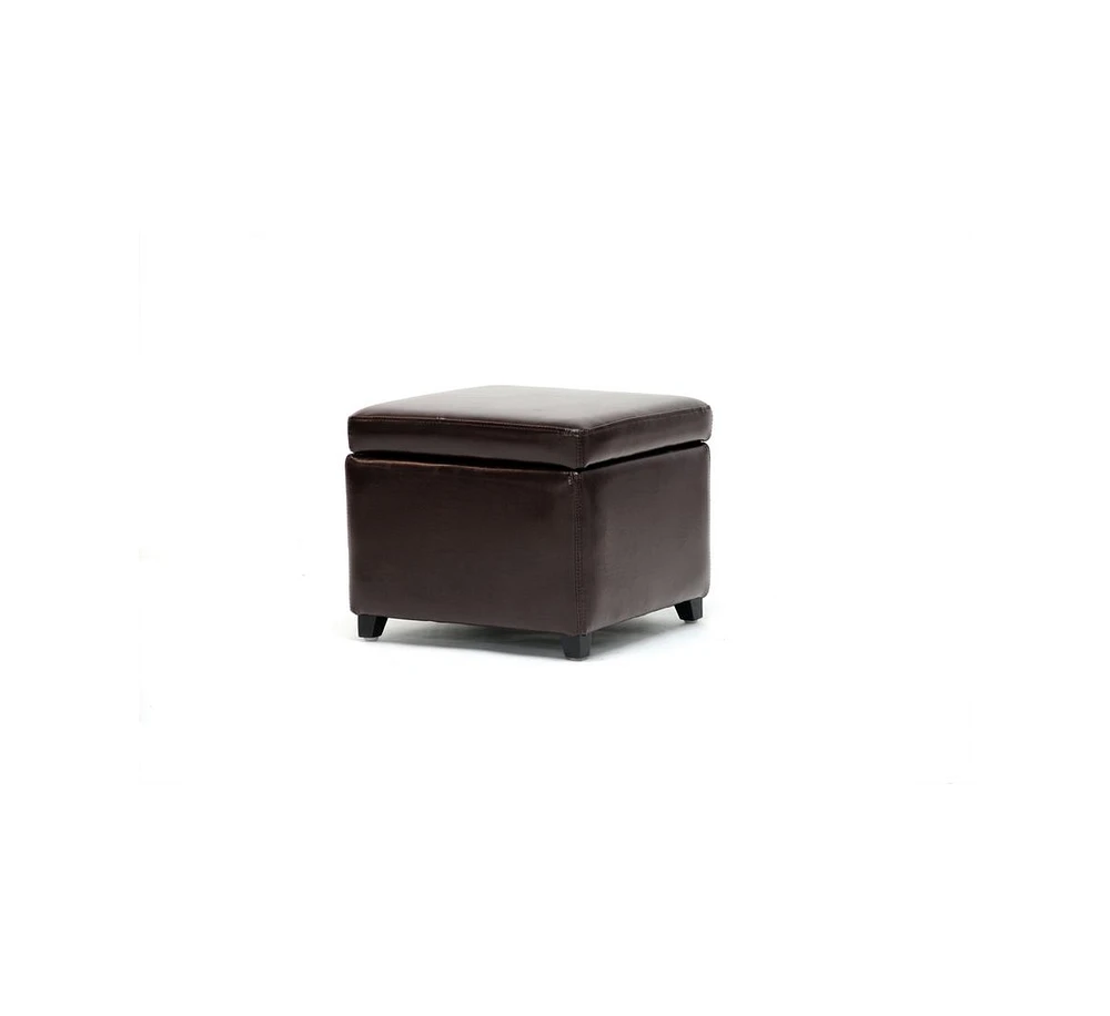 Baxton Studio Dark Brown Full Leather Small Storage Cube Ottoman