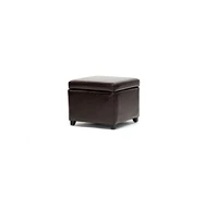 Baxton Studio Dark Brown Full Leather Small Storage Cube Ottoman