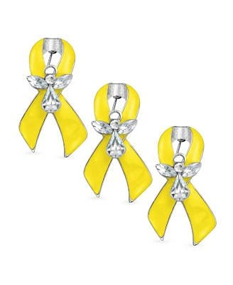 Bling Jewelry Ribbon Brooche Pin For Awareness Cancer Peace Survivor 3 Pack Set