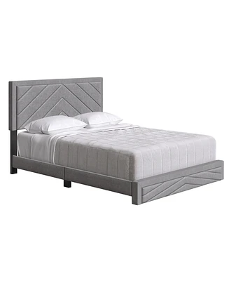 Modern Chevron Upholstered Platform Bed with 14-Slat System – 700 lb Capacity