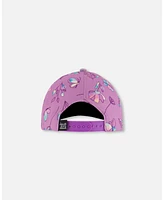 Deux par Girl Printed Cap Old Mauve And Multicolored Butterflies - Toddler|Child