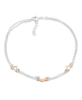 Bling Jewelry Double Chain Moon Stars Anklet Ankle Bracelet Rose Gold Sterling Silver