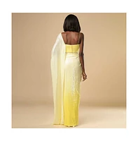 One Minute Saree Women's Sana White & Yellow Ombre Sequins