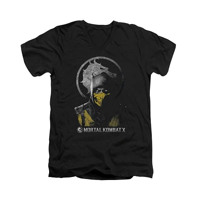 Mortal Kombat X Men's Scorpion Bust Short Sleeve Adult V Neck Premium Cotton Tee / T-Shirt