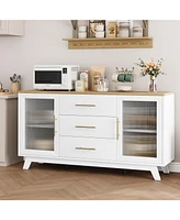 gaomon Coffer Bar Cabinet with 2 Fluted Glass Doors