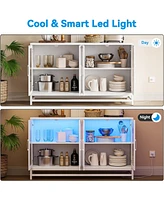 gaomon Wood Accent Kitchen Coffee Bar Cabinet with 4 Doors and Adjustable Shelves