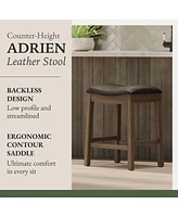 Maven Lane Adrien Counter Stool, Reclaimed Oak, Ronan Stone Leather, Set of 2