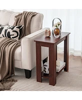 Gymax 2 Pcs 2-Tier End Table Modern Sofa Bedside Compact Nightstand w/ Storage Shelf