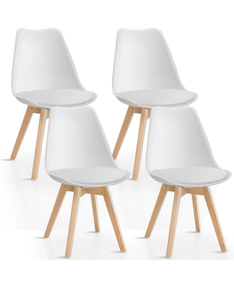 Gymax Set of 4 Mid Century Dining Chairs Modern Dsw Armless Side Chair Wood Legs White