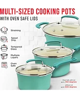 Cookware Set – 23 Piece –Blue Multi-Sized Cooking Pots with Lids, Skillet Fry Pans and Bakeware – Reinforced Pressed Aluminum Met