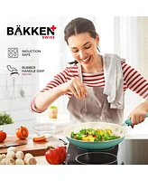 Bakken- Swiss Cookware Set – 23 Piece –Aqua Multi-Sized Cooking Pots with Lids, Skillet Fry Pans and Bakeware – Reinforced Presse