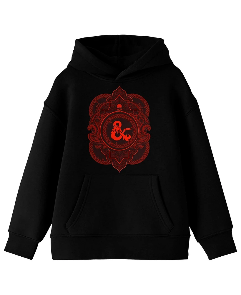 Dungeons & Dragons Boys Red Ampersand Logo Long Sleeve Black Unisesx Youth Hooded Sweatshirt-xl